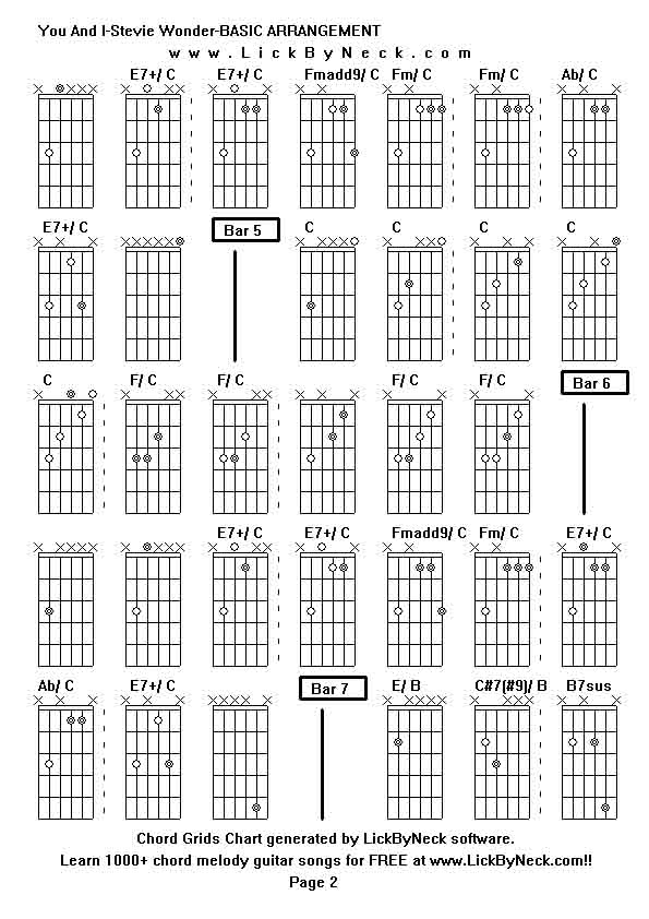 Chord Grids Chart of chord melody fingerstyle guitar song-You And I-Stevie Wonder-BASIC ARRANGEMENT,generated by LickByNeck software.